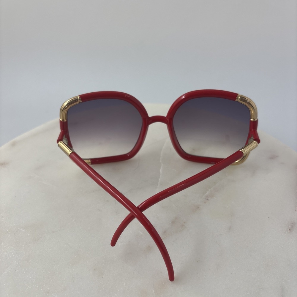 VTG Bold Oversized Ted Lapidus Paris Sunglasses Red Frames Gold-Tone Hardware - Picture 8 of 16